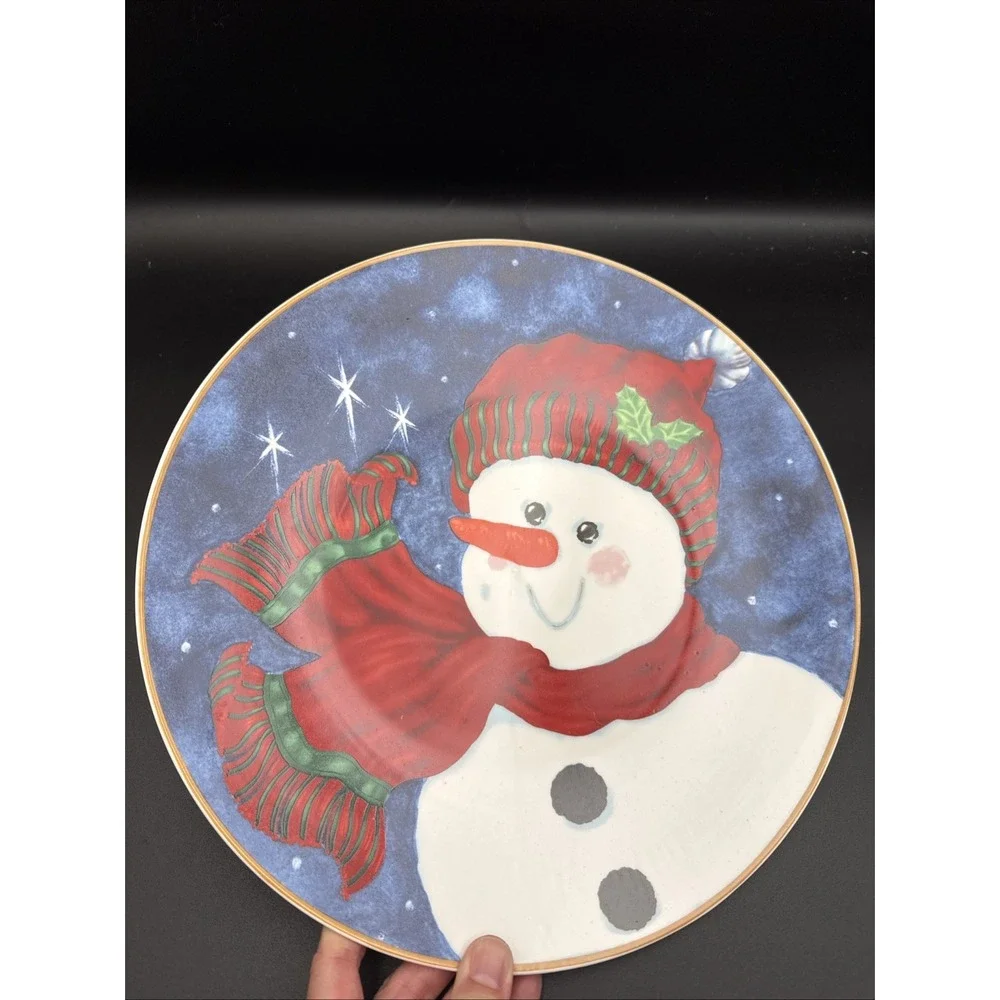 Christmas Holiday Night Snowman Decorative Plate 12.5